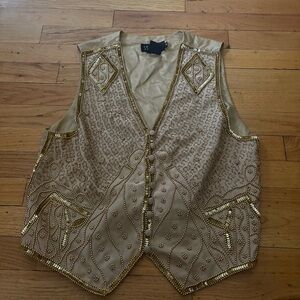 Vintage Spencer Jeremy Tan & Gold Beaded Sill Vest Size Medium